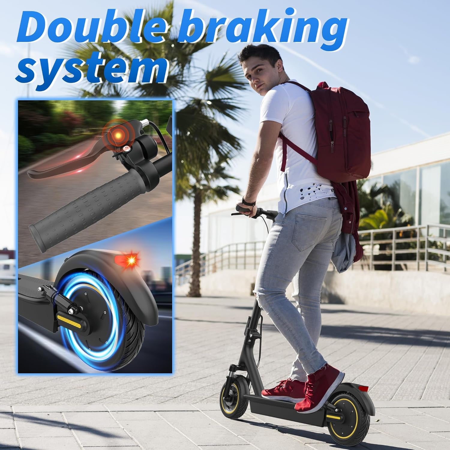 10 Inches Electric Scooter Adult with Dual Suspension, 22 MPH Top Speed, 500W Powerful Motor, 22/28 Miles Long Range, Dual Braking