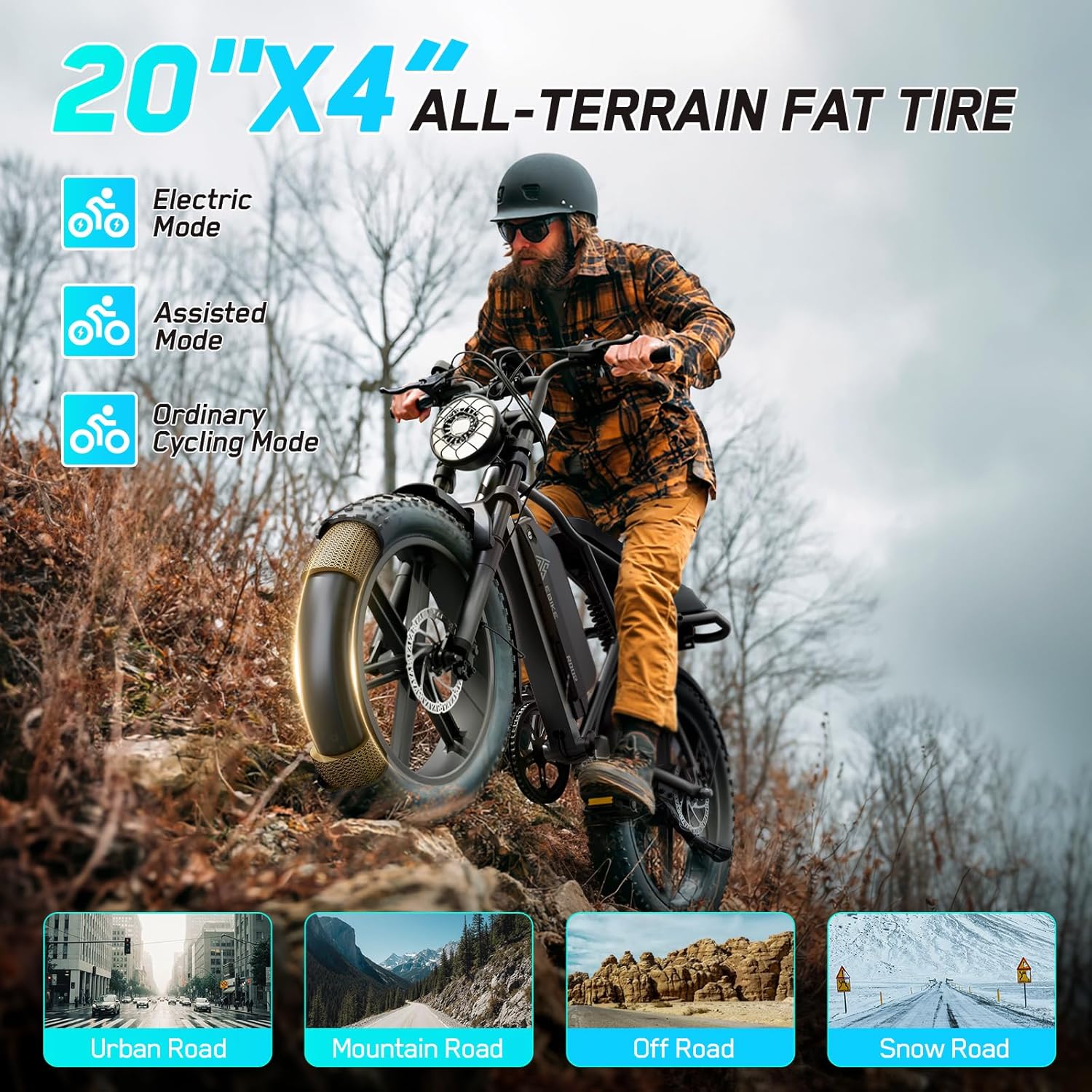 Electric Bike for Adults, 1500W Peak Brushless Motor 28 MPH 60 Miles/110 Miles Fat Tire E Bike with 48V 15Ah/ 25Ah Removable Battery 20" Electric Dirt Bike Hydraulic Suspension and 7-Speed