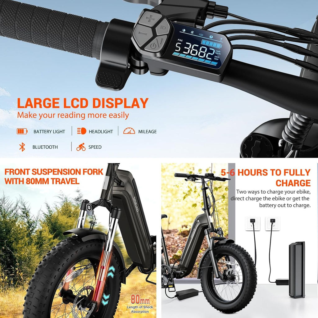 Folding Electric Bike for Adults - 1500W | 28MPH | 500Wh/48V | 60 Miles Electric Bike - 20" Fat Tire Dirt Ebike, 7-Speed Shock Absorber for Men Women Commuter, with Cargo Rack UL2849 Tested