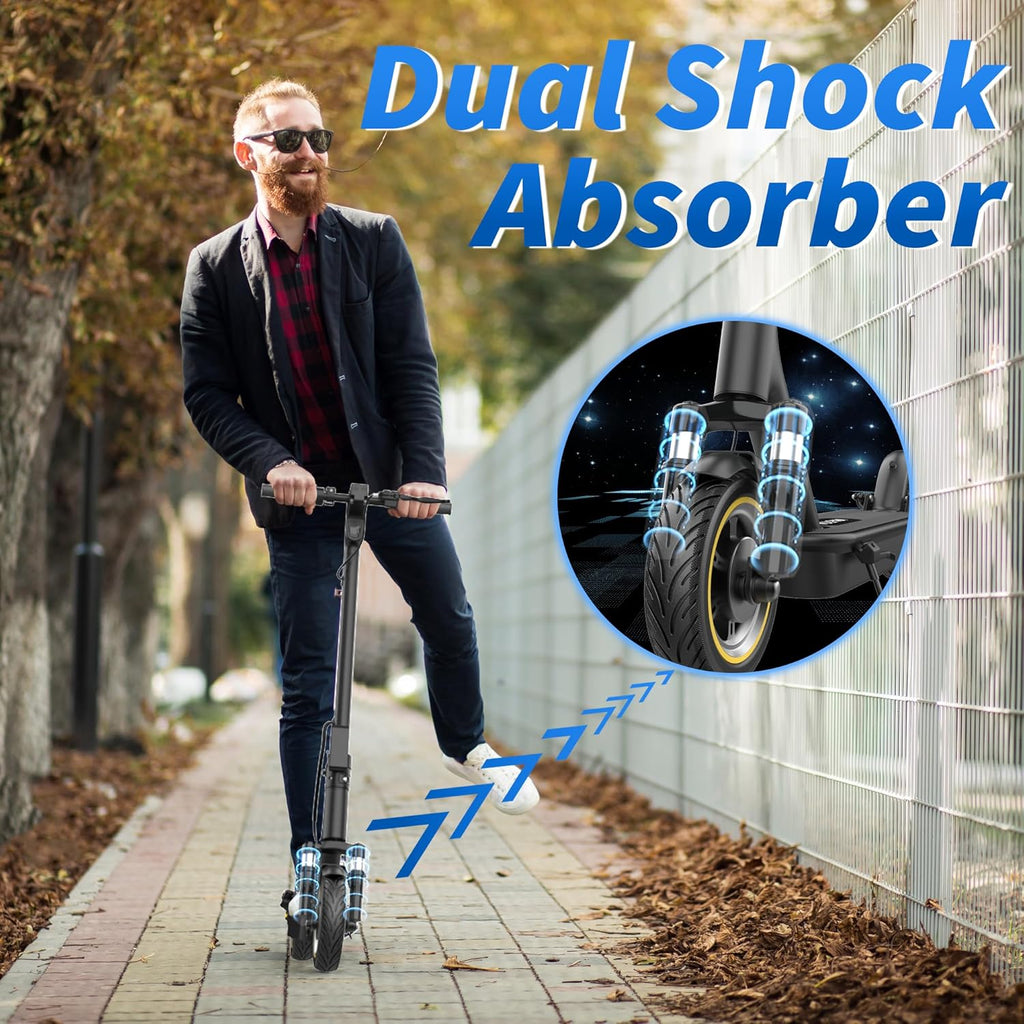 10 Inches Electric Scooter Adult with Dual Suspension, 22 MPH Top Speed, 500W Powerful Motor, 22/28 Miles Long Range, Dual Braking