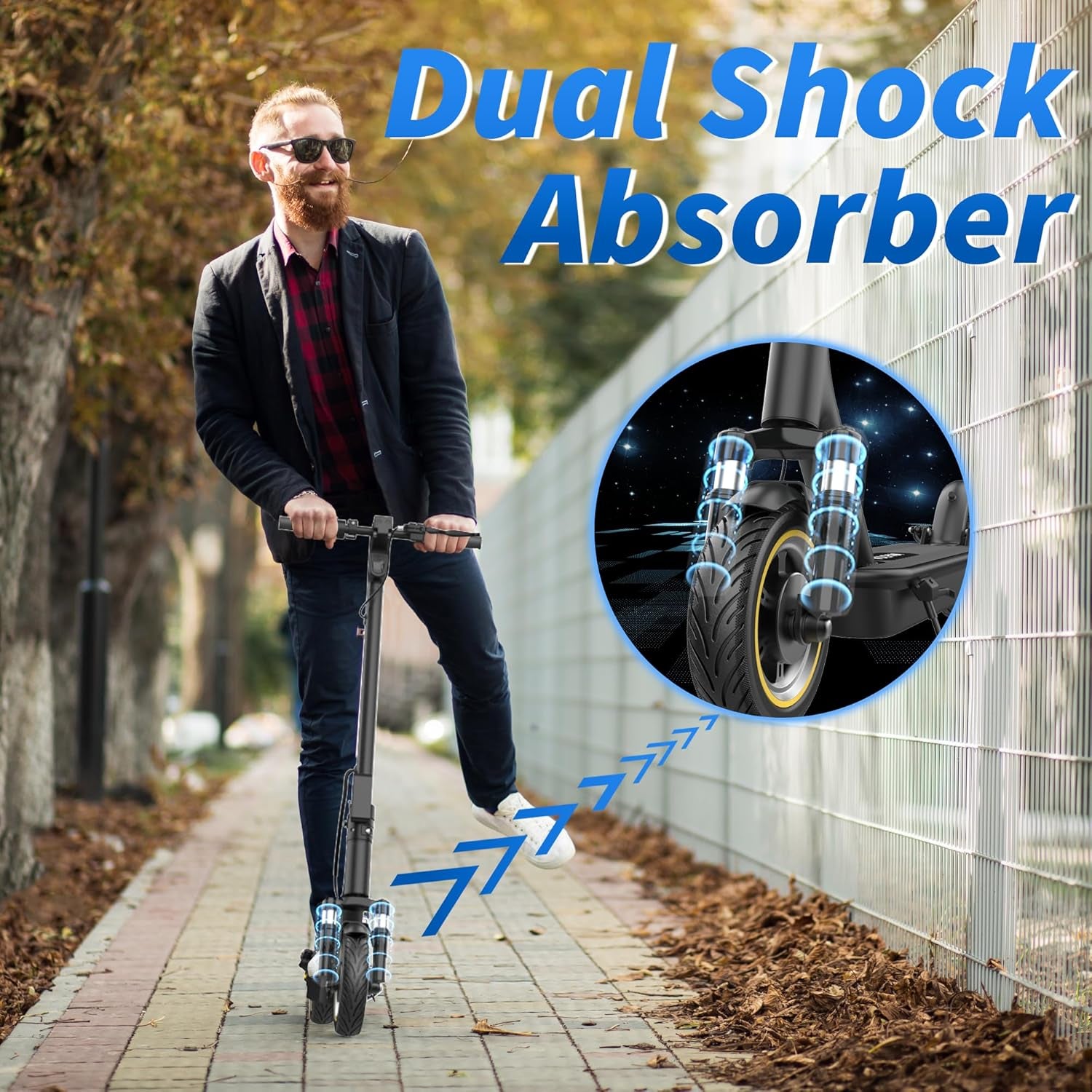 10 Inches Electric Scooter Adult with Dual Suspension, 22 MPH Top Speed, 500W Powerful Motor, 22/28 Miles Long Range, Dual Braking