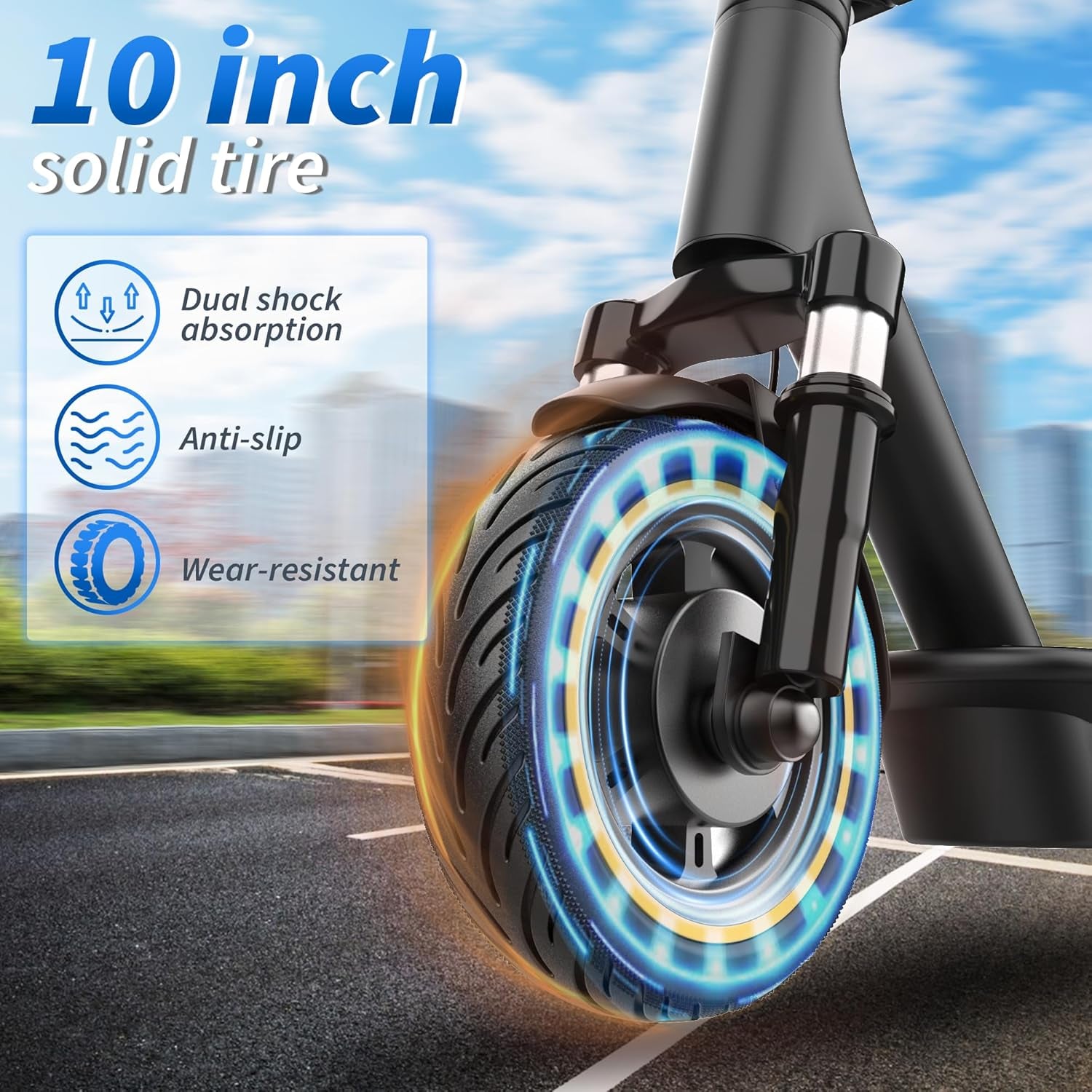 10 Inches Electric Scooter Adult with Dual Suspension, 22 MPH Top Speed, 500W Powerful Motor, 22/28 Miles Long Range, Dual Braking